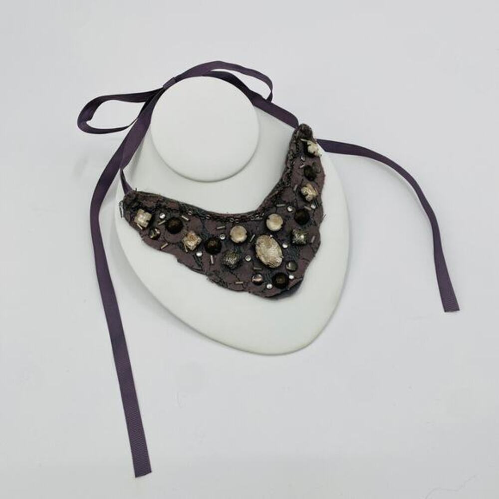 gray rhinestone bib‎ collar tie necklace choker